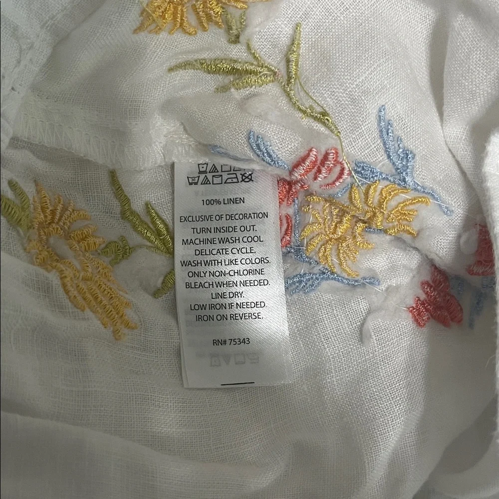 Calypso St Barth Boho White Linen Embroidered Floral Wide-Leg Pants Small - Picture 7 of 7
